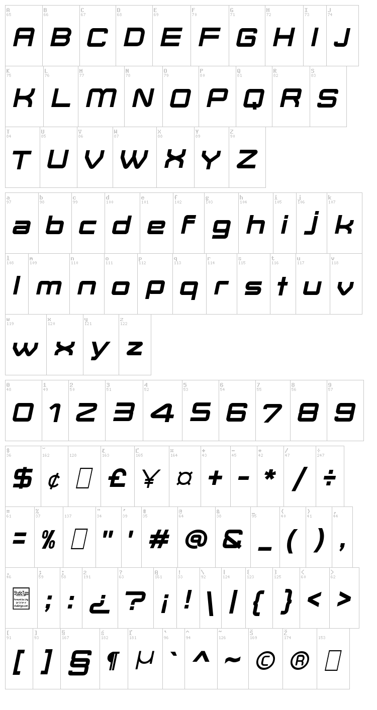 Move-X font map